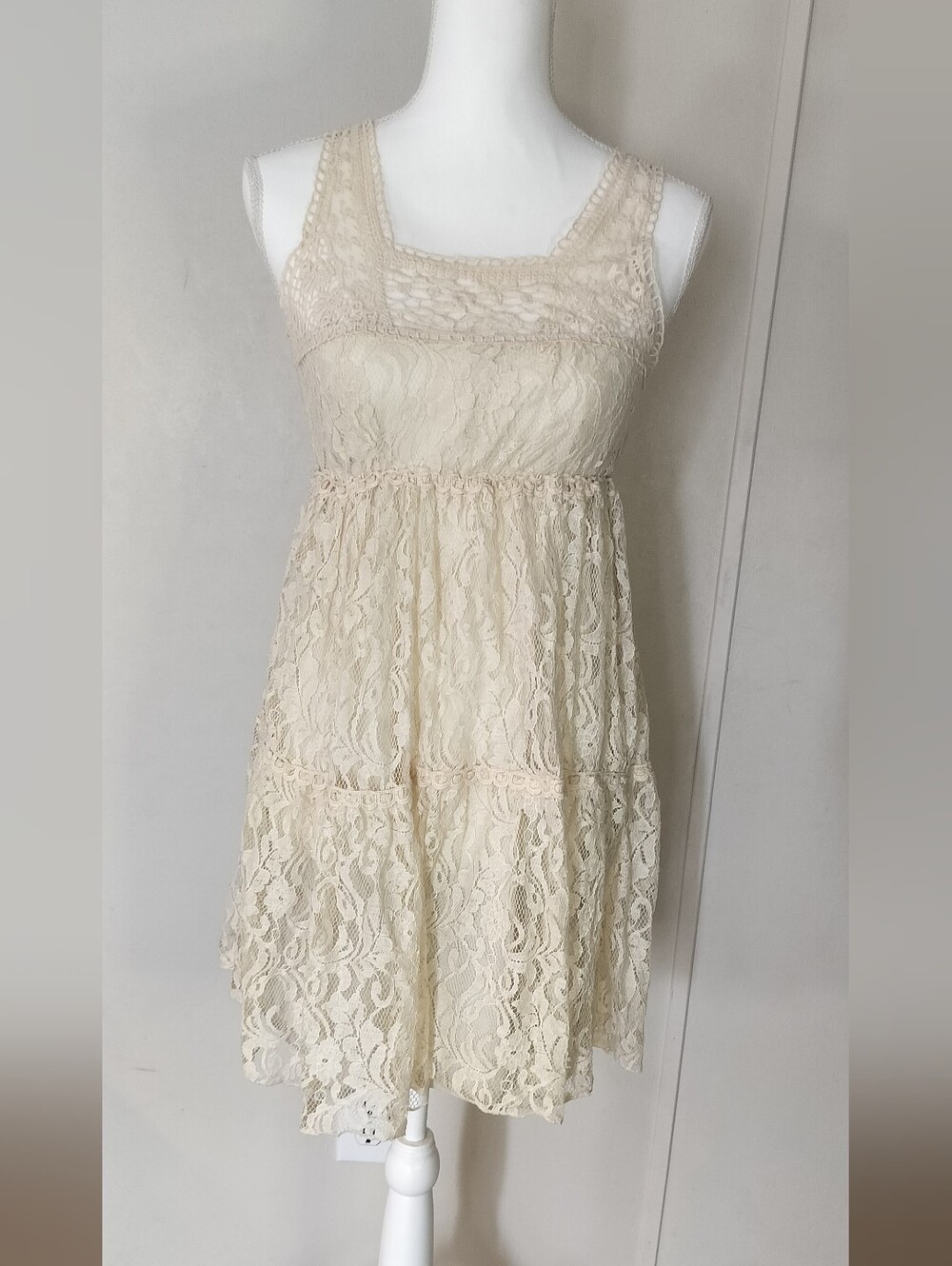 Lace Tank Dress in Cream - Romantic Sleeveless Dress